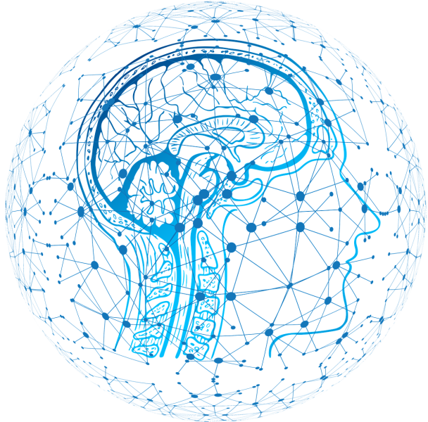 Neural network superimposed over human brain